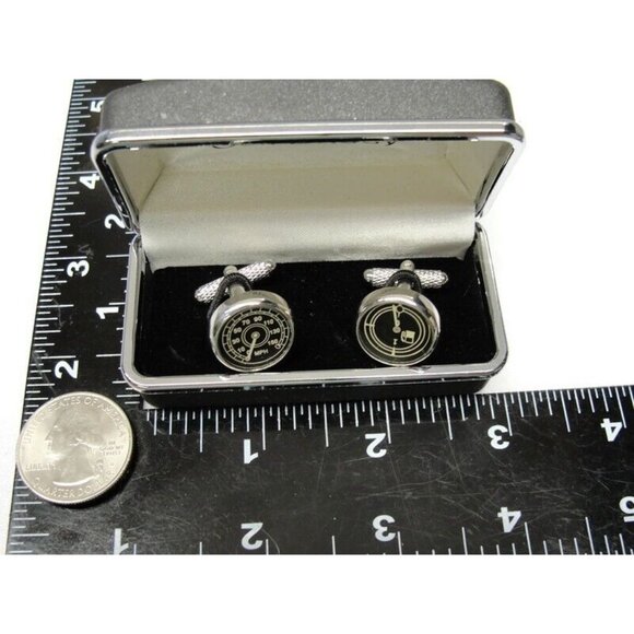 Cuff-Daddy Cufflinks Speedometer Fuel Gauge Silver Tone In Original Box - Picture 13 of 16